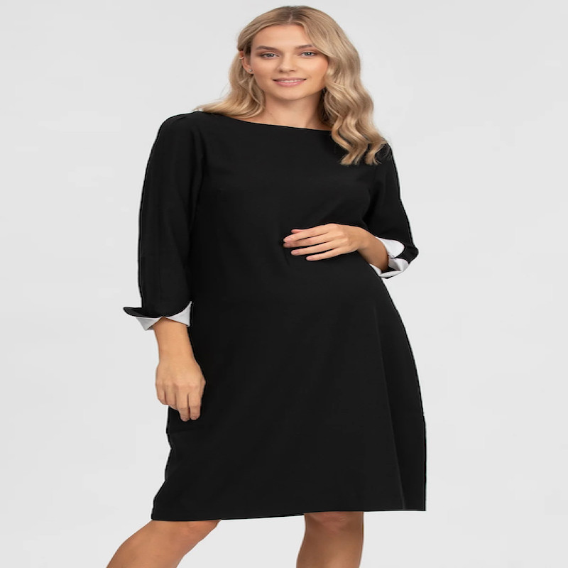 Made in Italy CORSO VERCELLI Black Maternity Dress with Contrasting Cuffs